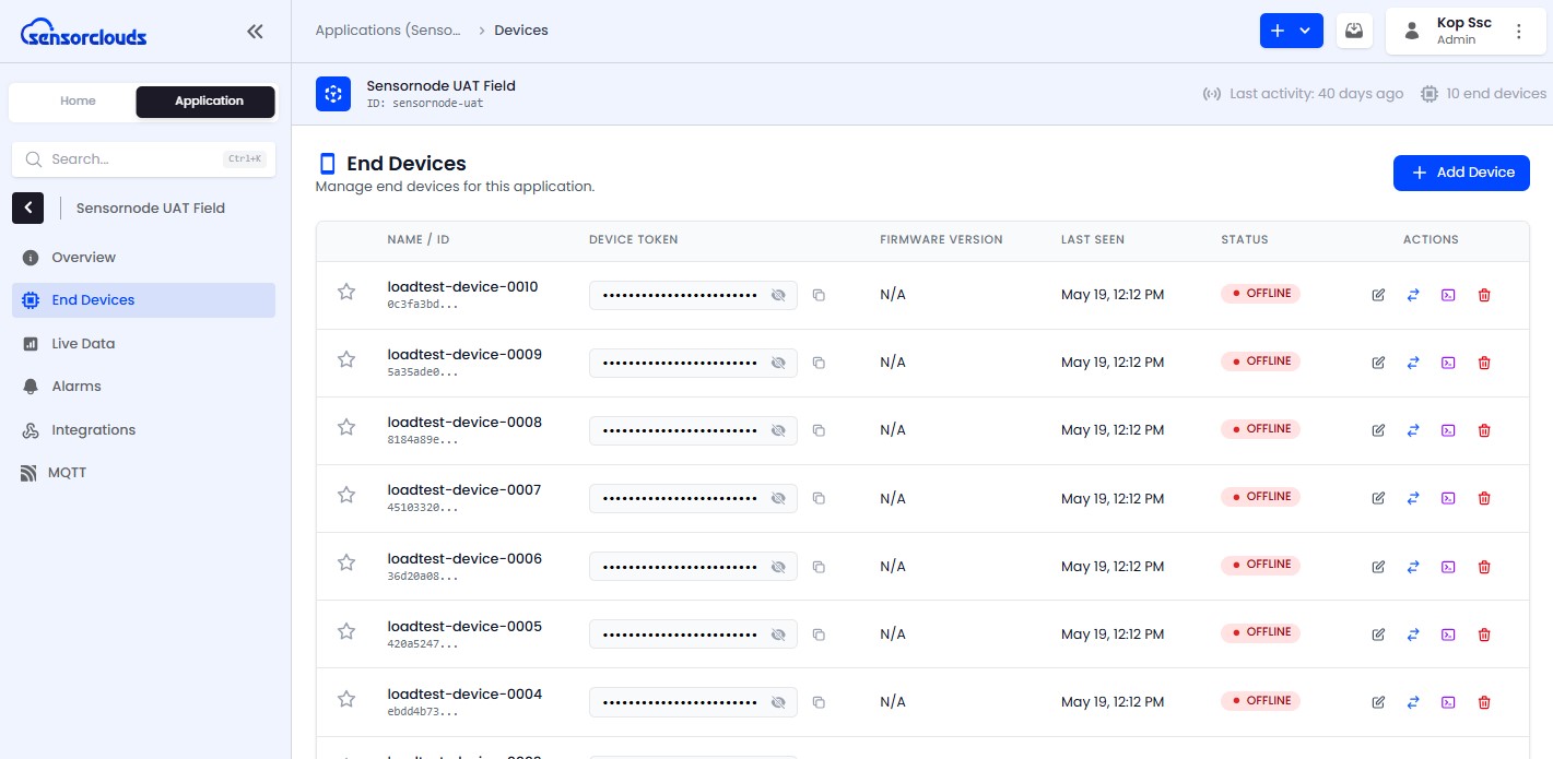 The Devices list page showing each device with its connection status indicator