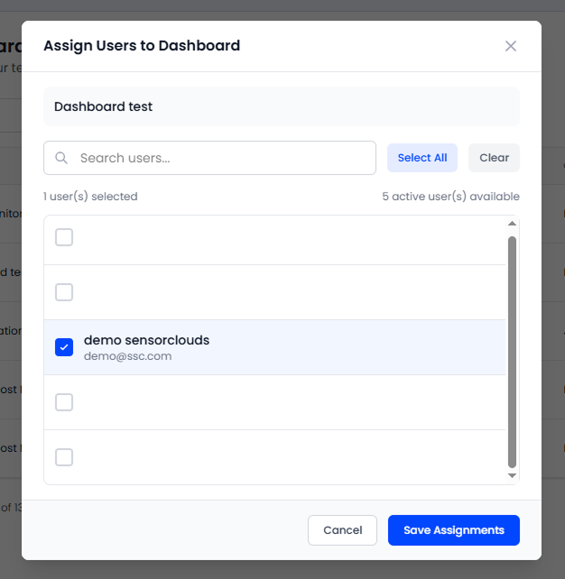Dashboard User Assignment